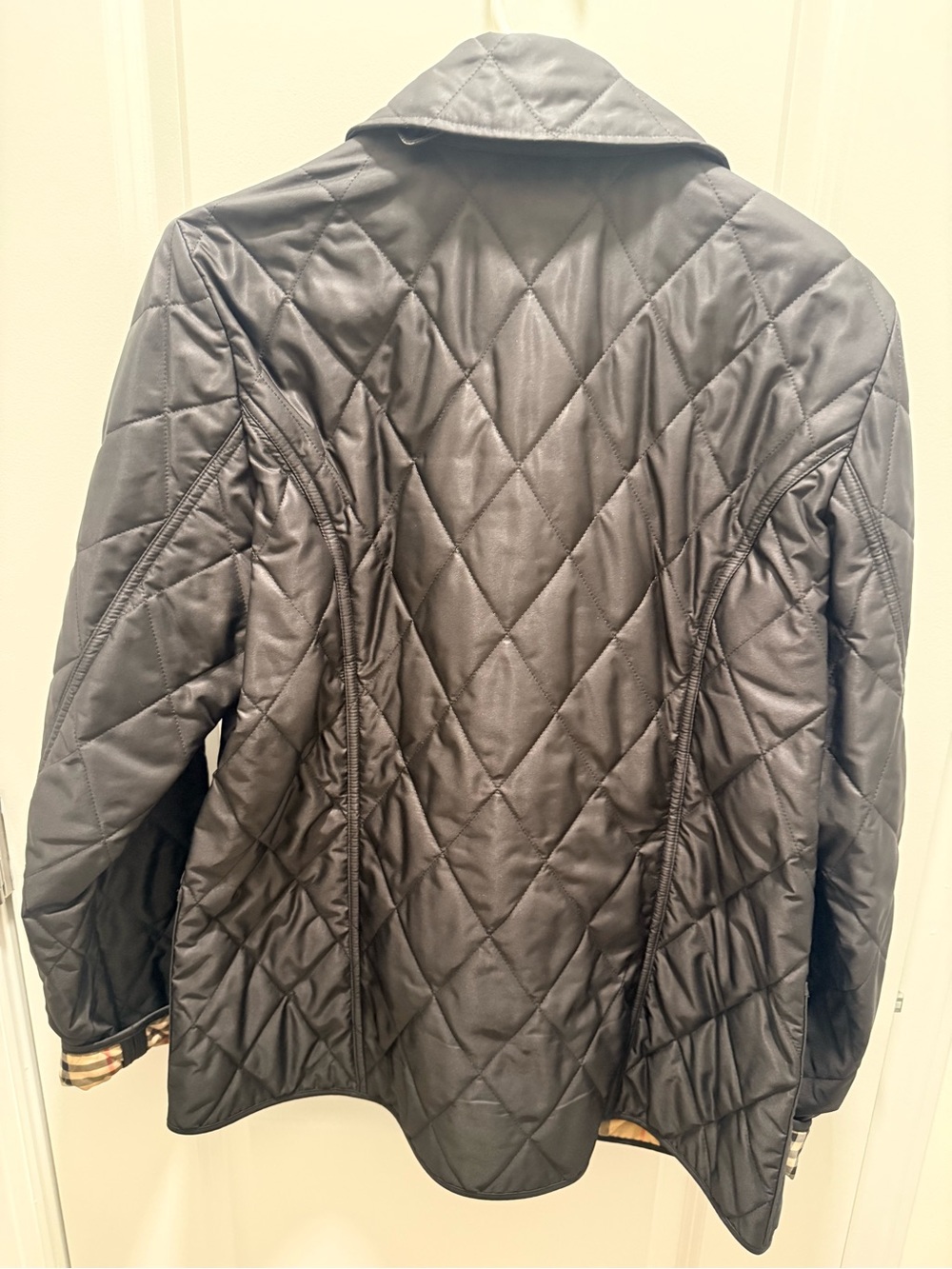 Burberry Black Diamond Quilted Check Lined Jacket Women’s Large - Picture 2 of 12